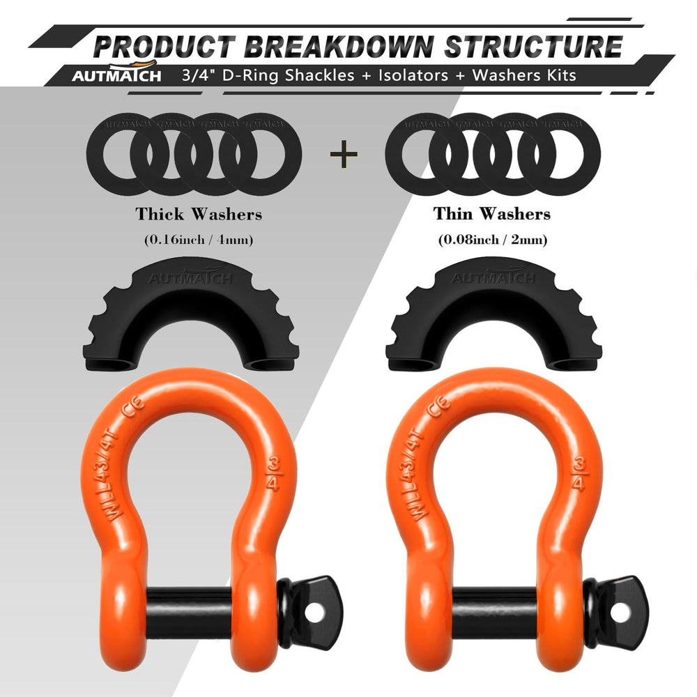 AUTMATCH 78 inch screw pin shackle provides stable connection for tow straps