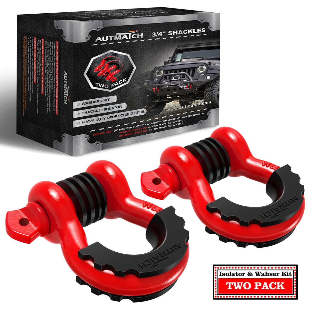 AUTMATCH D Ring Shackle three-quarters inch front view for heavy-duty recovery.