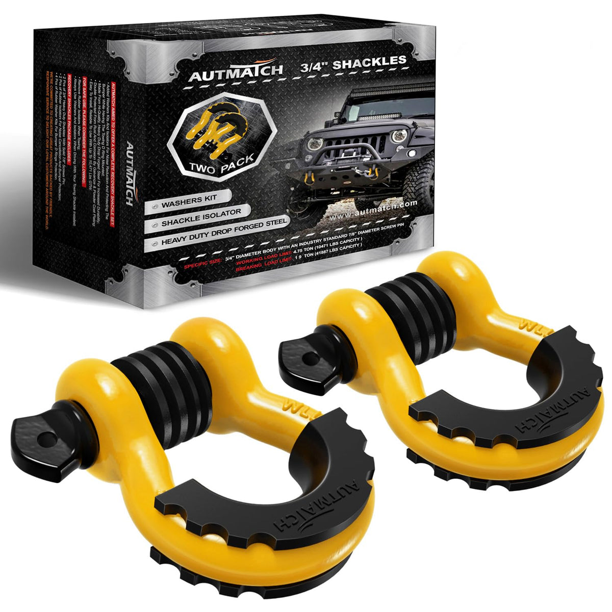 AUTMATCH D Ring Shackle 3-4 inch front view, high-strength off-road recovery