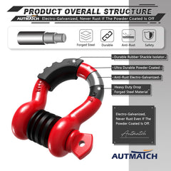 AUTMATCH D Ring Shackle three-quarters inch with rubber washers reduces rattling.