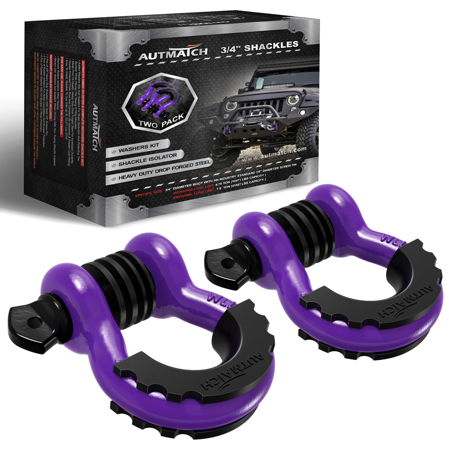 AUTMATCH D Ring Shackle 3/4 inch with screw pin for heavy-duty towing and recovery.