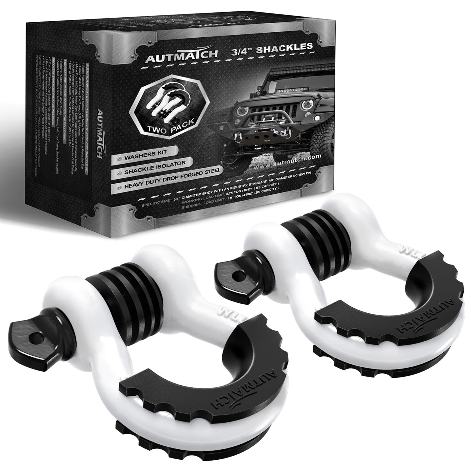 AUTMATCH D Ring Shackle 3/4 inch two-pack ready for heavy off-road towing.