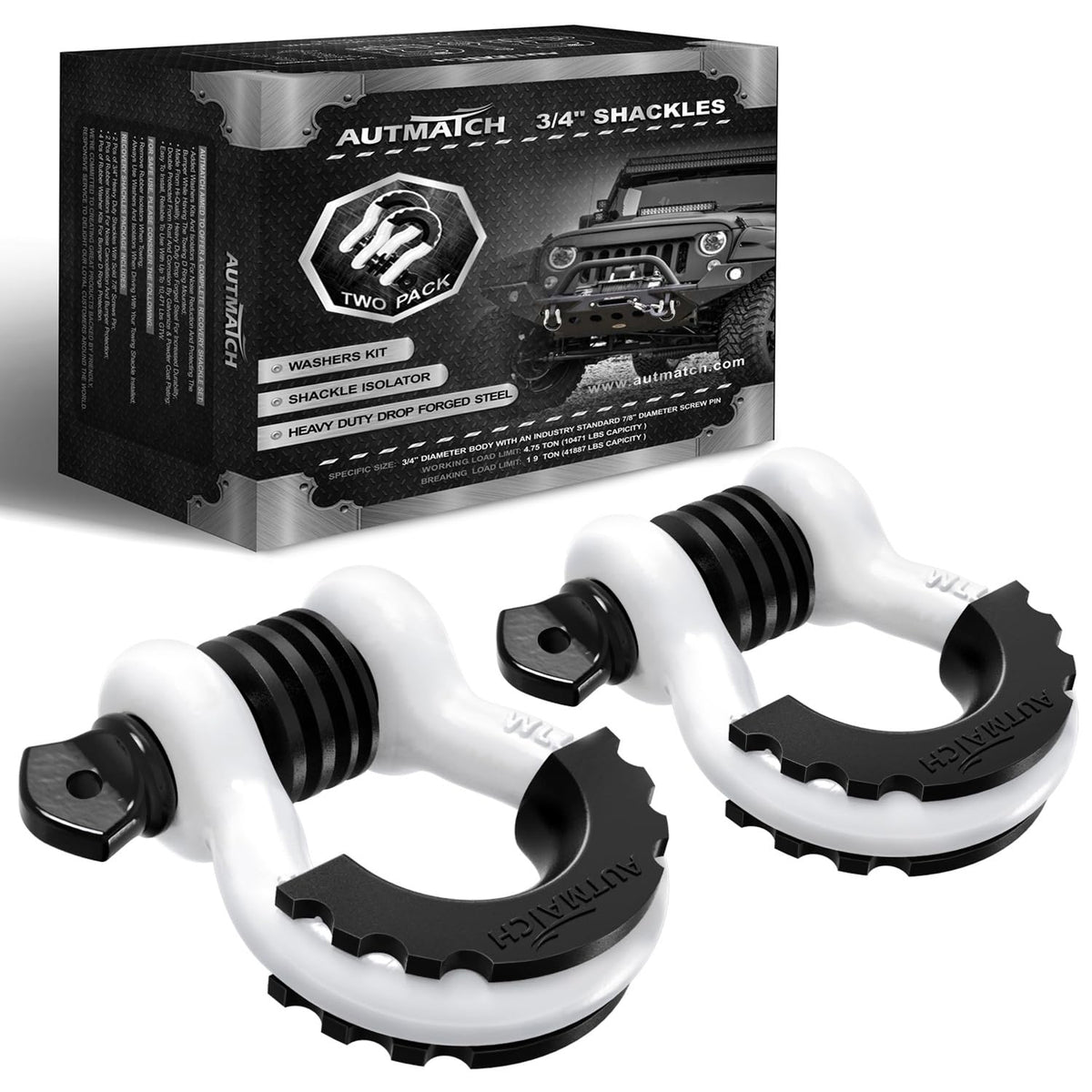 AUTMATCH D Ring Shackle 3/4 inch two-pack ready for heavy off-road towing.