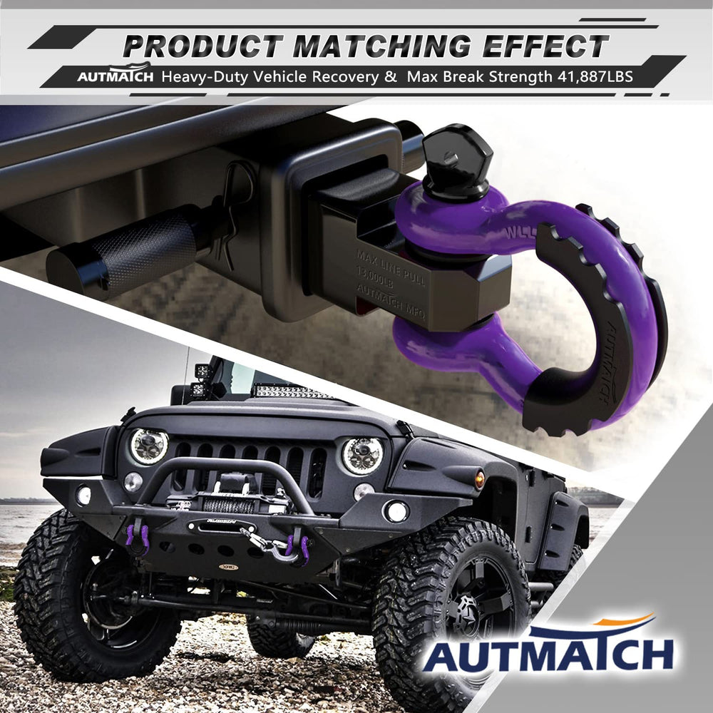 AUTMATCH heavy-duty off-road recovery shackle built for durability on rough terrain.