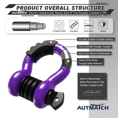 AUTMATCH recovery shackle suitable for ATV, UTV, trucks, and trailers.