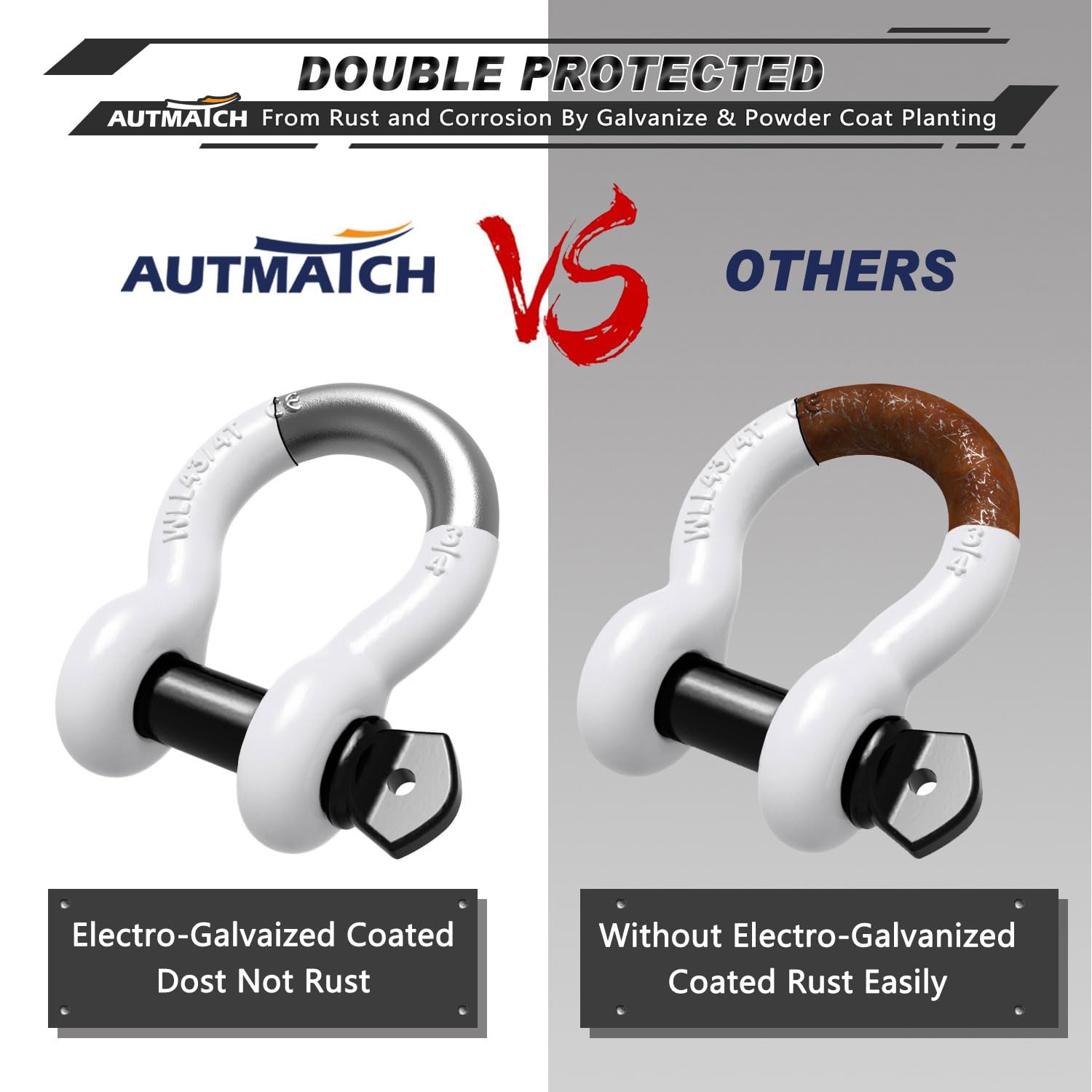 AUTMATCH recovery shackle fits ATV, UTV, trucks for strap and tow use.