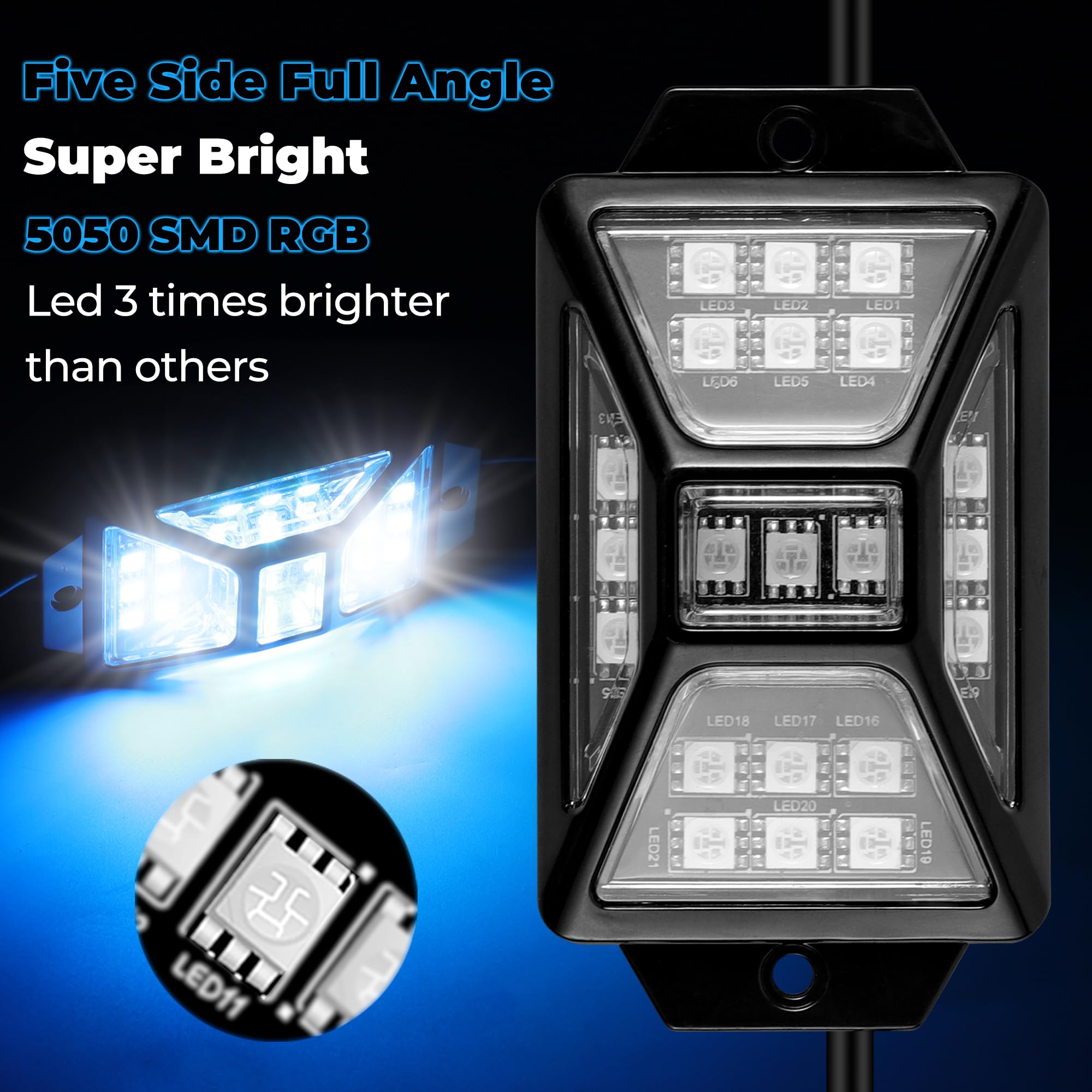 Auto Buero app and remote control the rock lights for easy color selection and effects.
