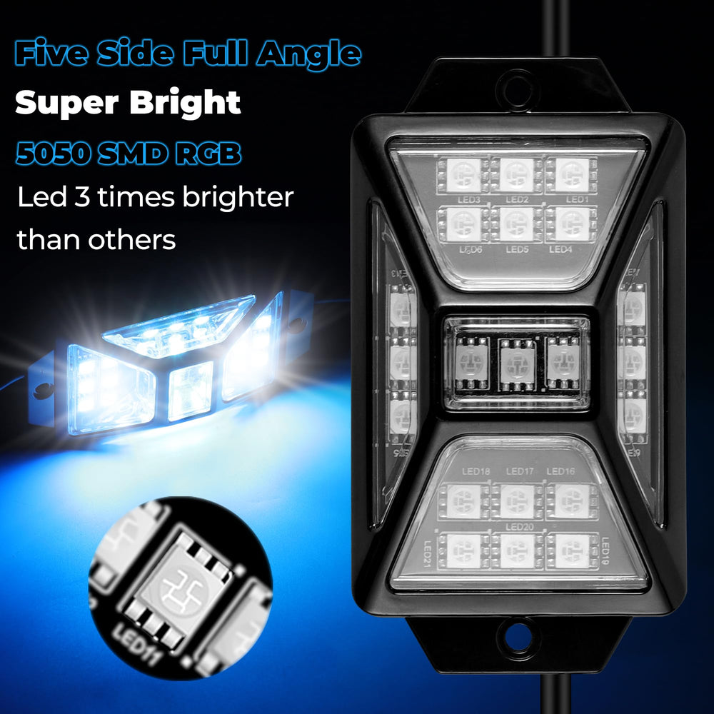 Auto Buero app and remote control the rock lights for easy color selection and effects.