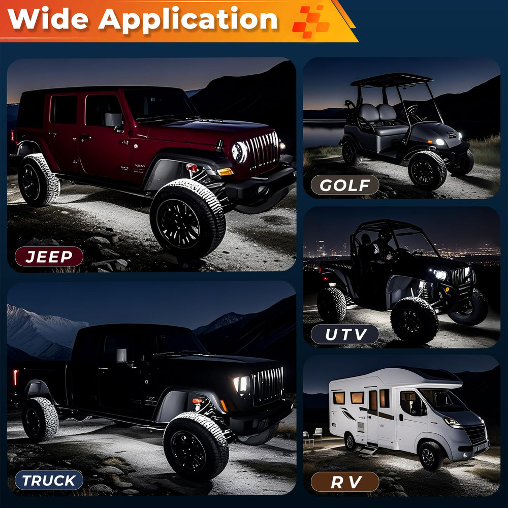 Auto Buero UTV ATV LED rock lights improve undercarriage visibility during night rides