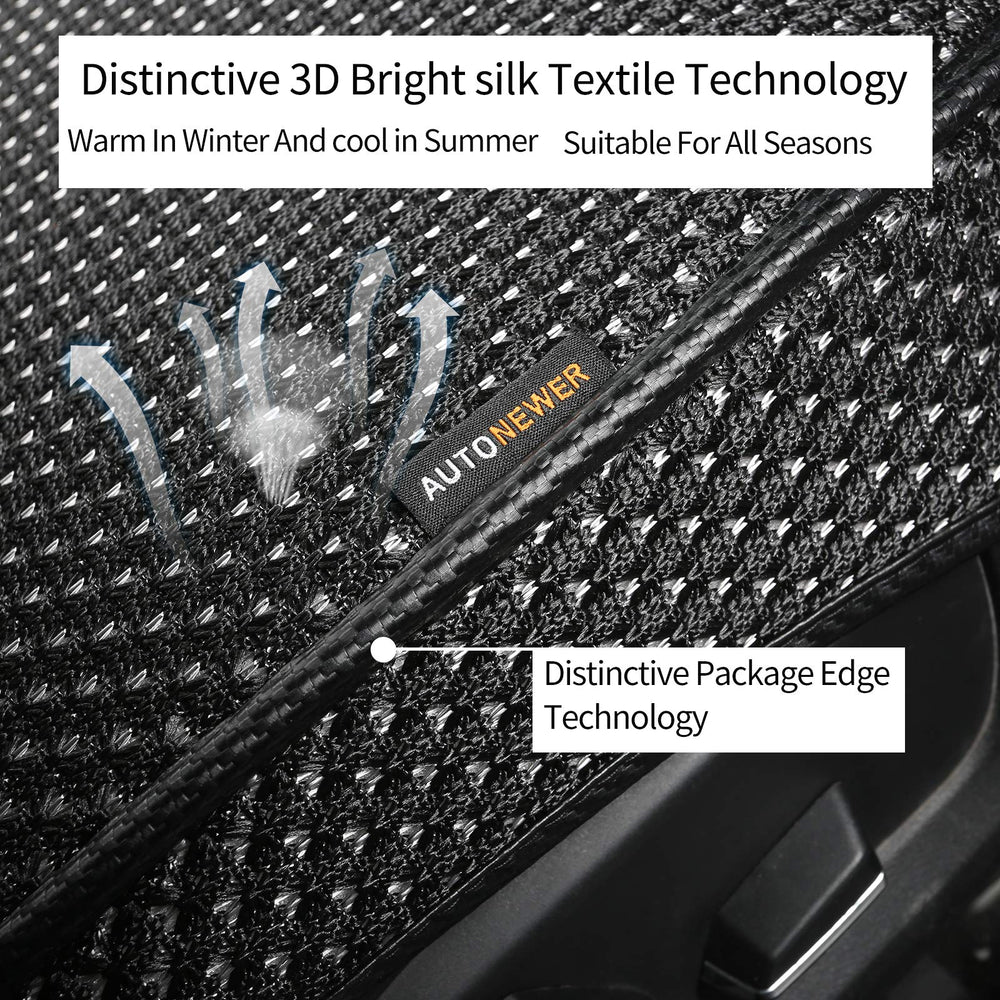 Auto Newer four-season breathable material keeps seats comfortable in heat and cold.