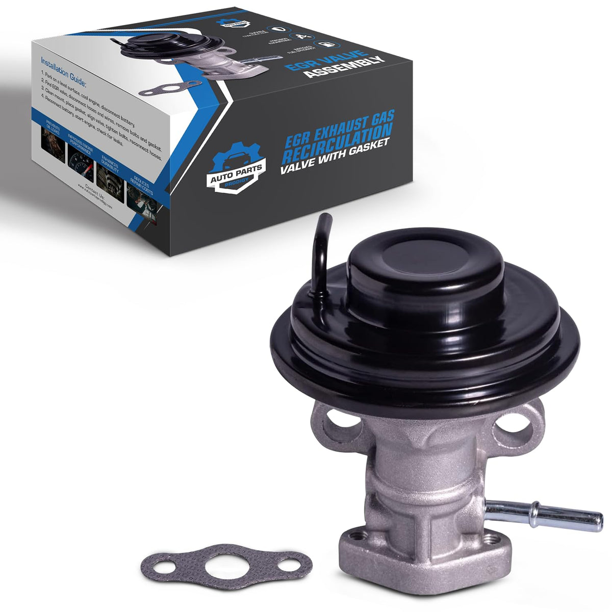 Auto Parts Prodigy EGR valve in Camry engine compartment for direct replacement.