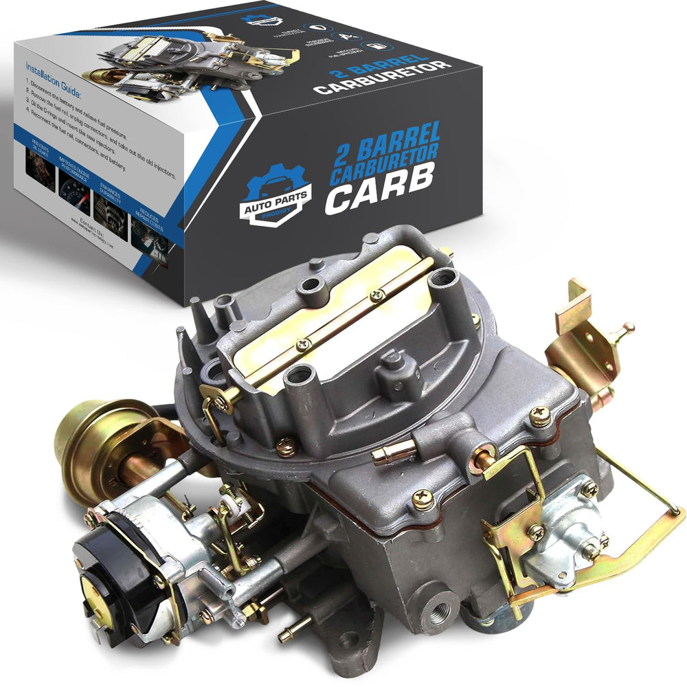 Auto Parts Prodigy new 2-barrel carburetor on engine bay, easy retrofit for Ford and Jeep