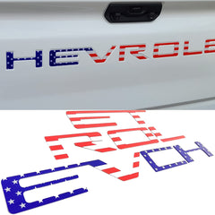 Auto Safety tailgate letters with American flag 3D emblem on a truck