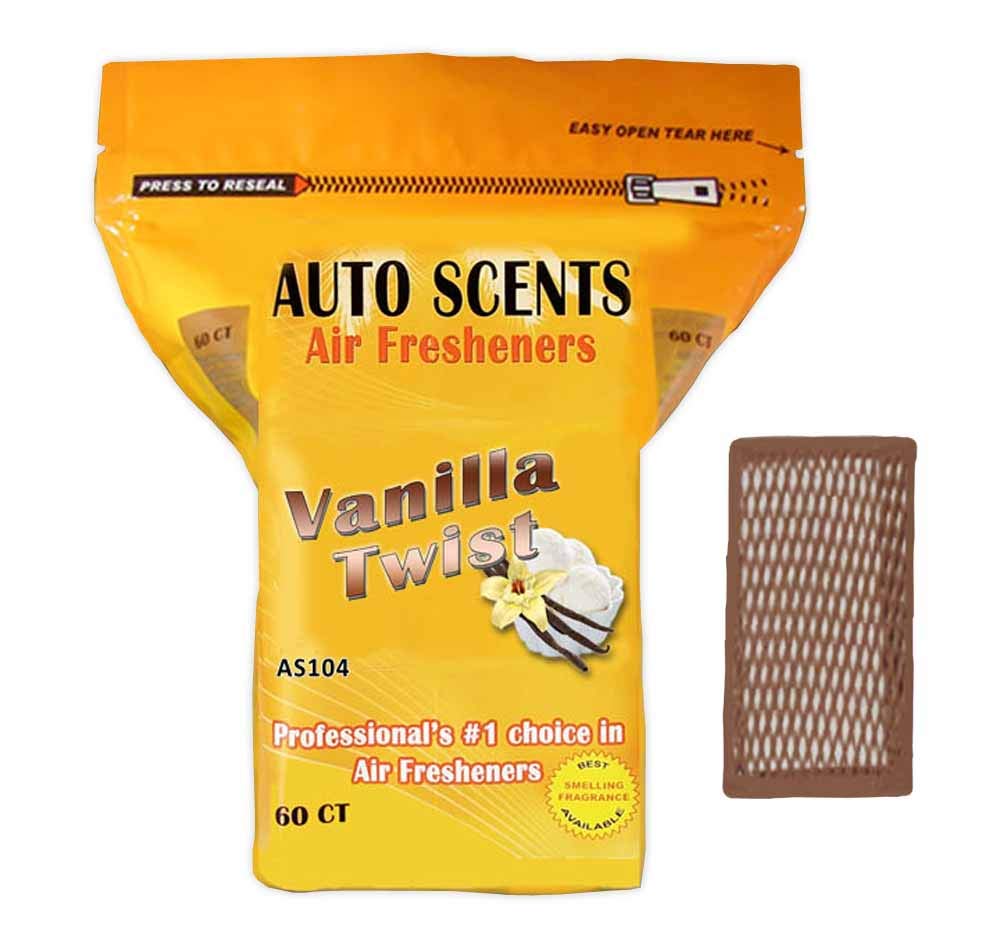 Auto Scents Vanilla Twist air freshener pack showcasing long-lasting vanilla aroma