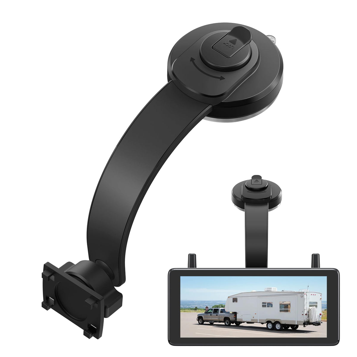 AUTO-VOX X8 bracket bendable suction-mount on windshield with flexible viewing angles