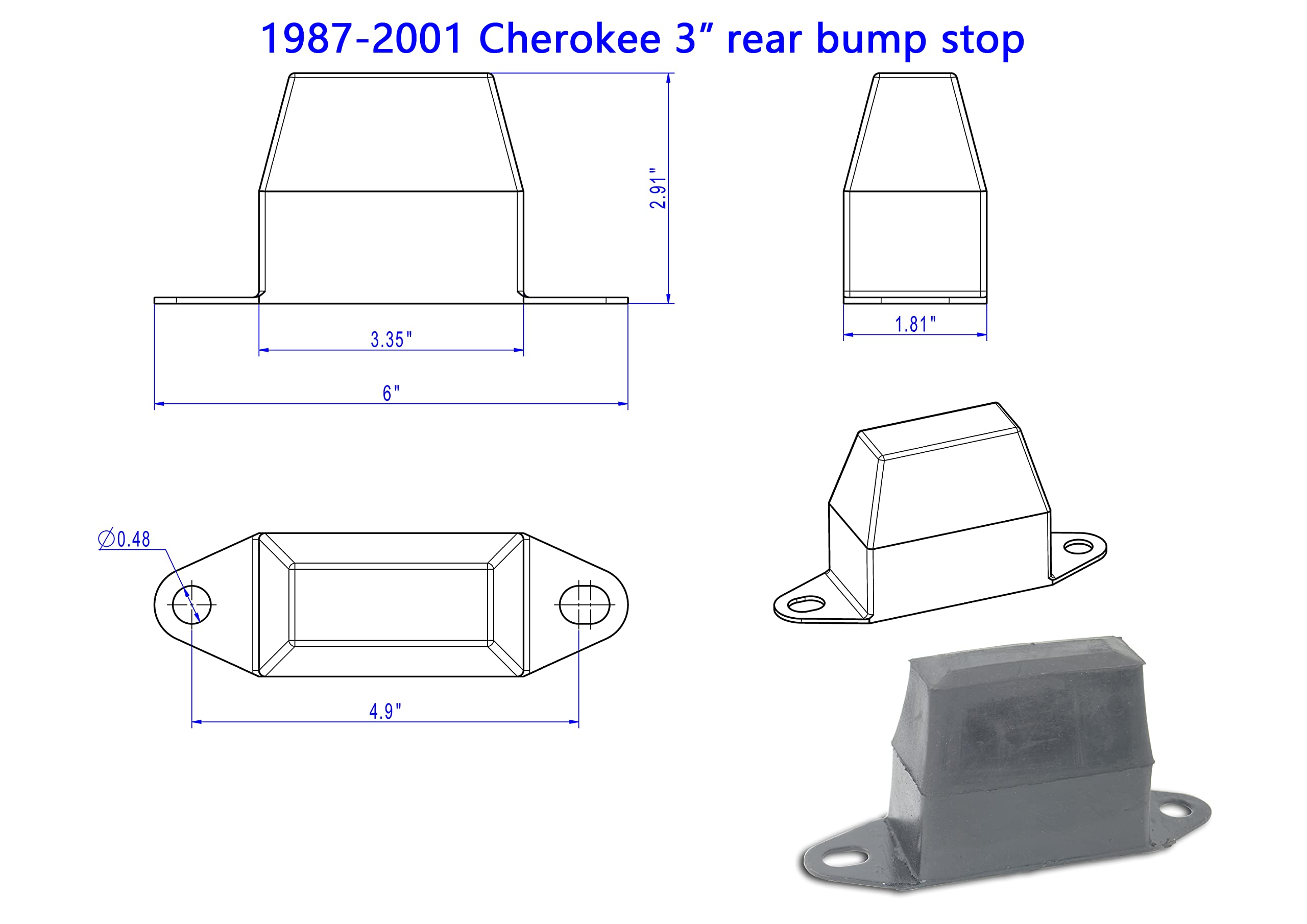 Autoacc leaf spring bumper 3-inch stock-height direct replacement with steel base.