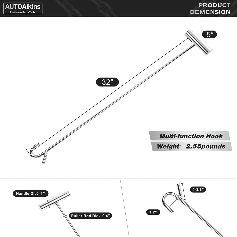 AUTOAlkins solid-steel puller rod close-up showing durable construction.