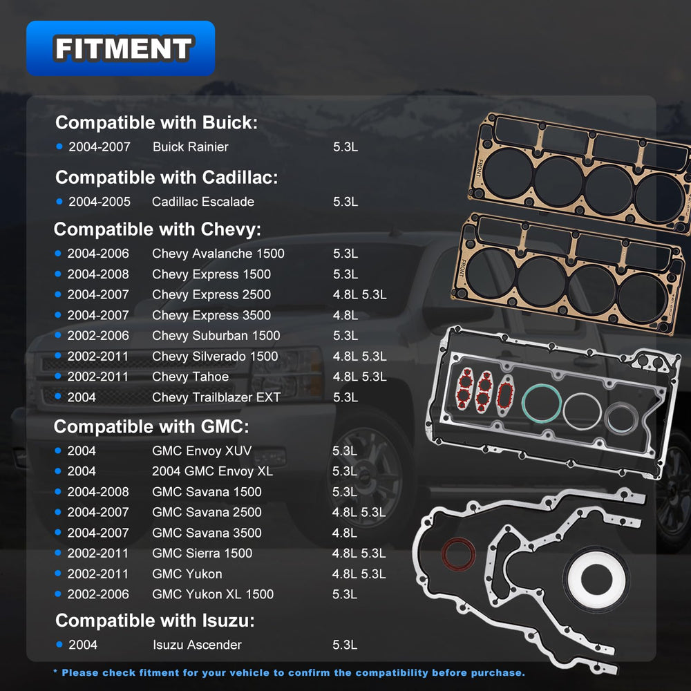 AUTOBABA 5.3/4.8L V8 gasket kit with OEM-fit components visible.