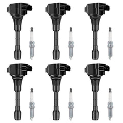 AUTOBABA ignition coil packs box shows ready-to-install set for Nissan/Infiniti engines.