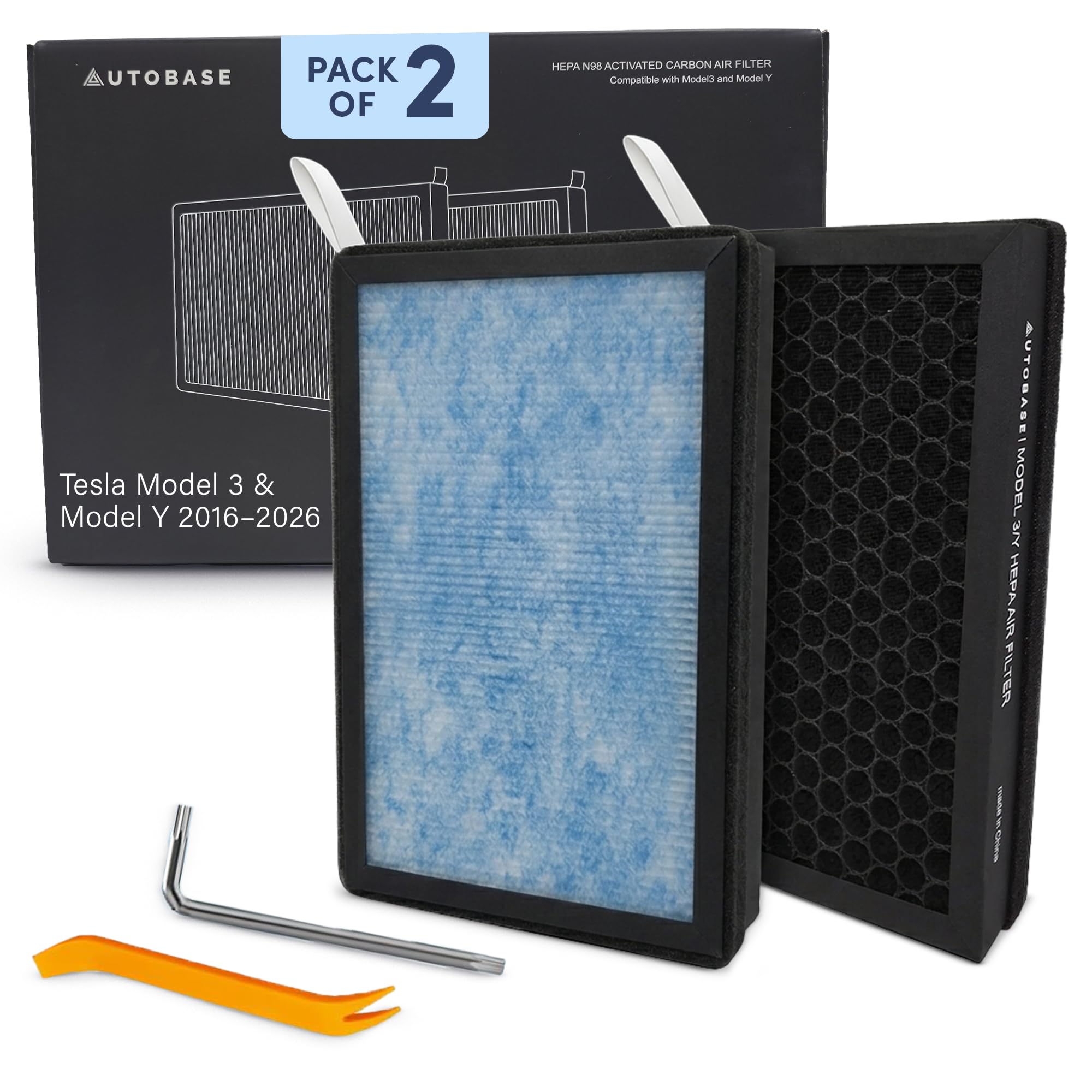 Autobase Tesla HEPA filter activated carbon pack 2 for cleaner cabin air on daily drives.