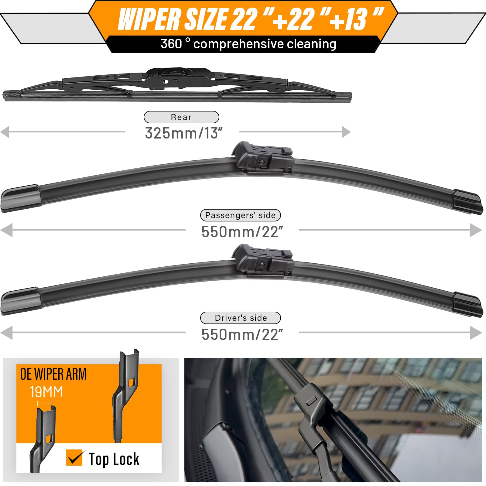 AUTOBOO 13-inch rear wiper blade delivering dependable rear visibility in all weather.