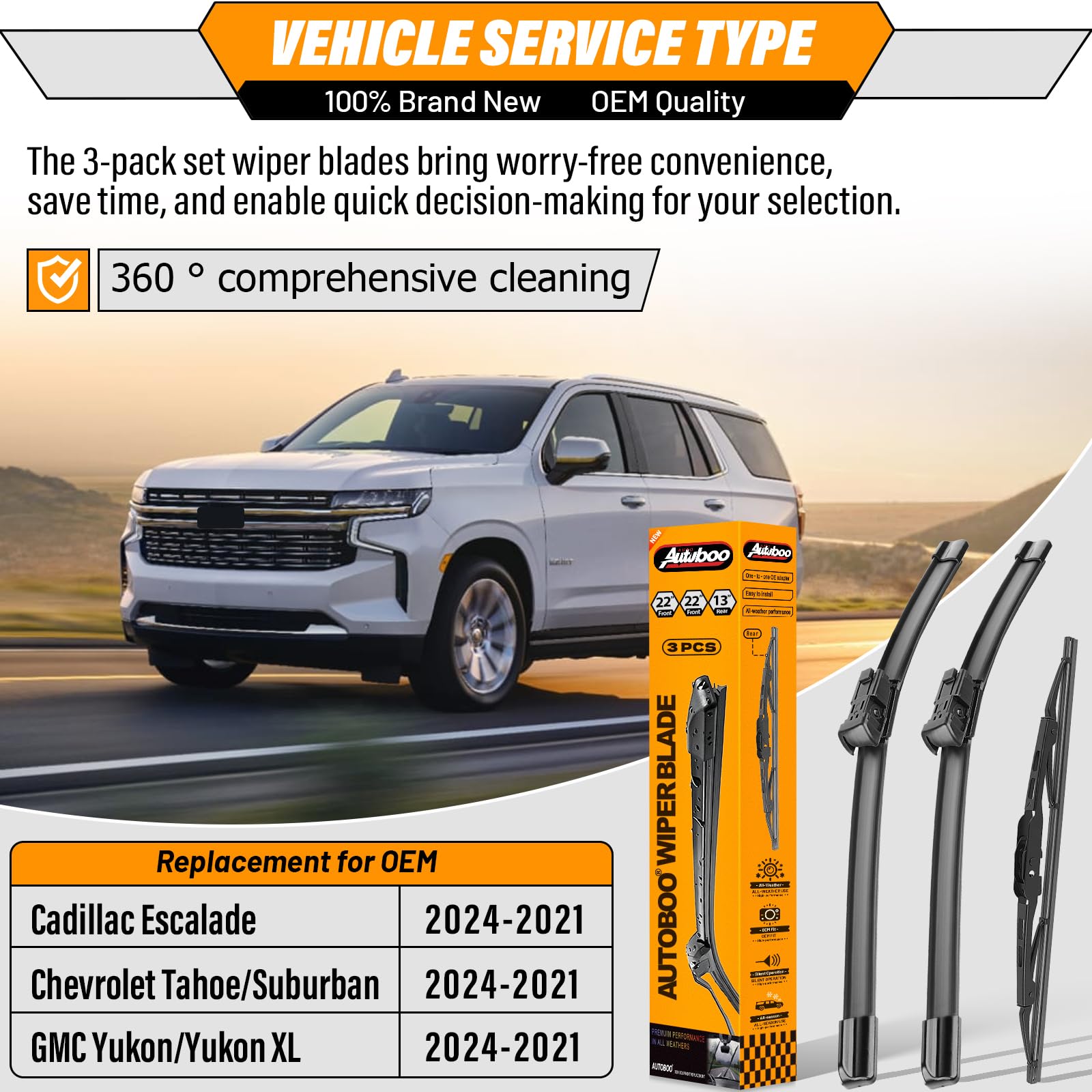 AUTOBOO 22-inch right windshield wiper blade for 2021-2024 Suburban with clear visibility.