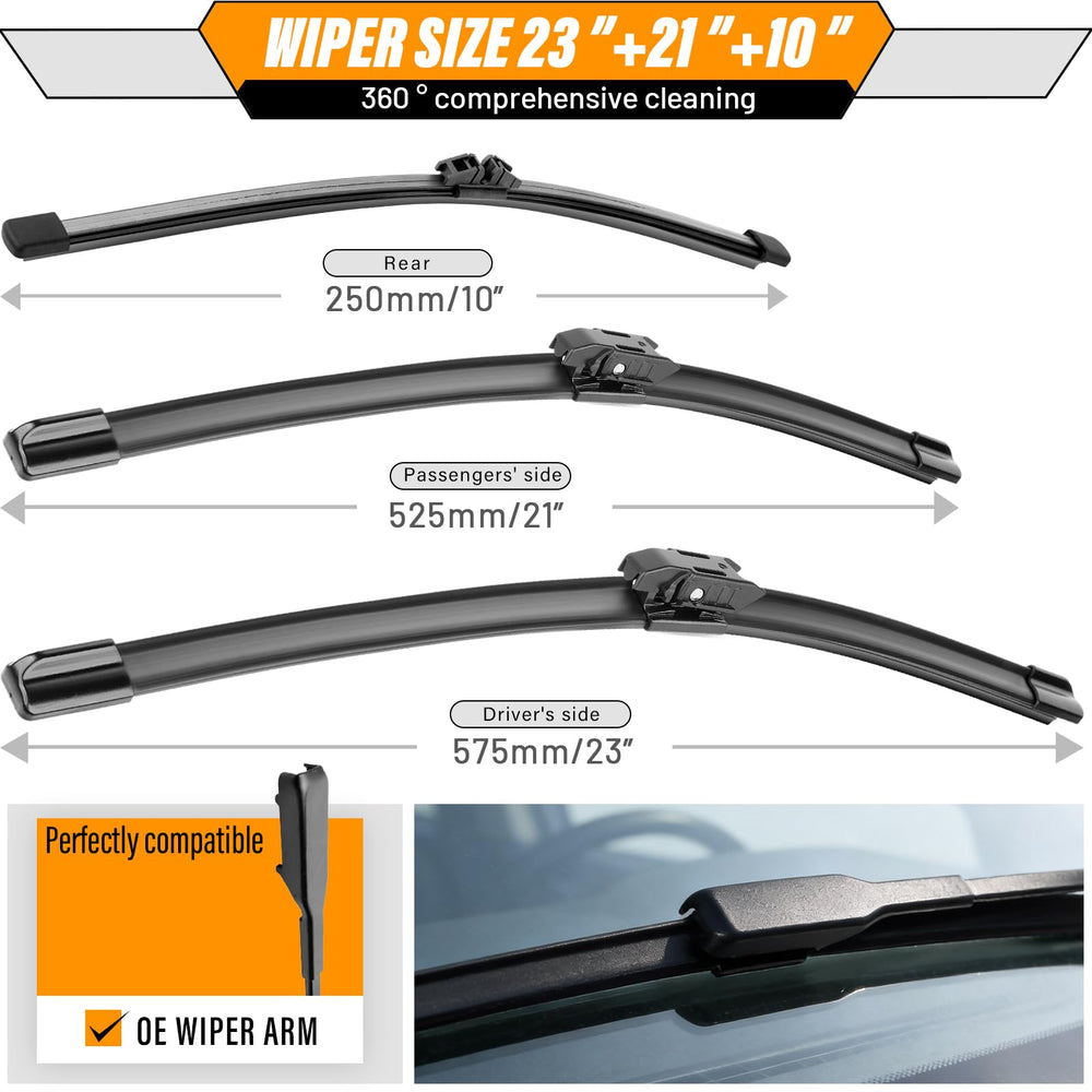 AUTOBOO rear 10-inch wiper blade helps keep the rear window spotless.