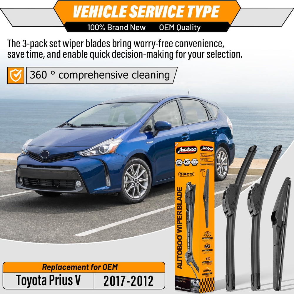 AUTOBOO Prius V 19-inch blade delivers smooth wipe across windshield.