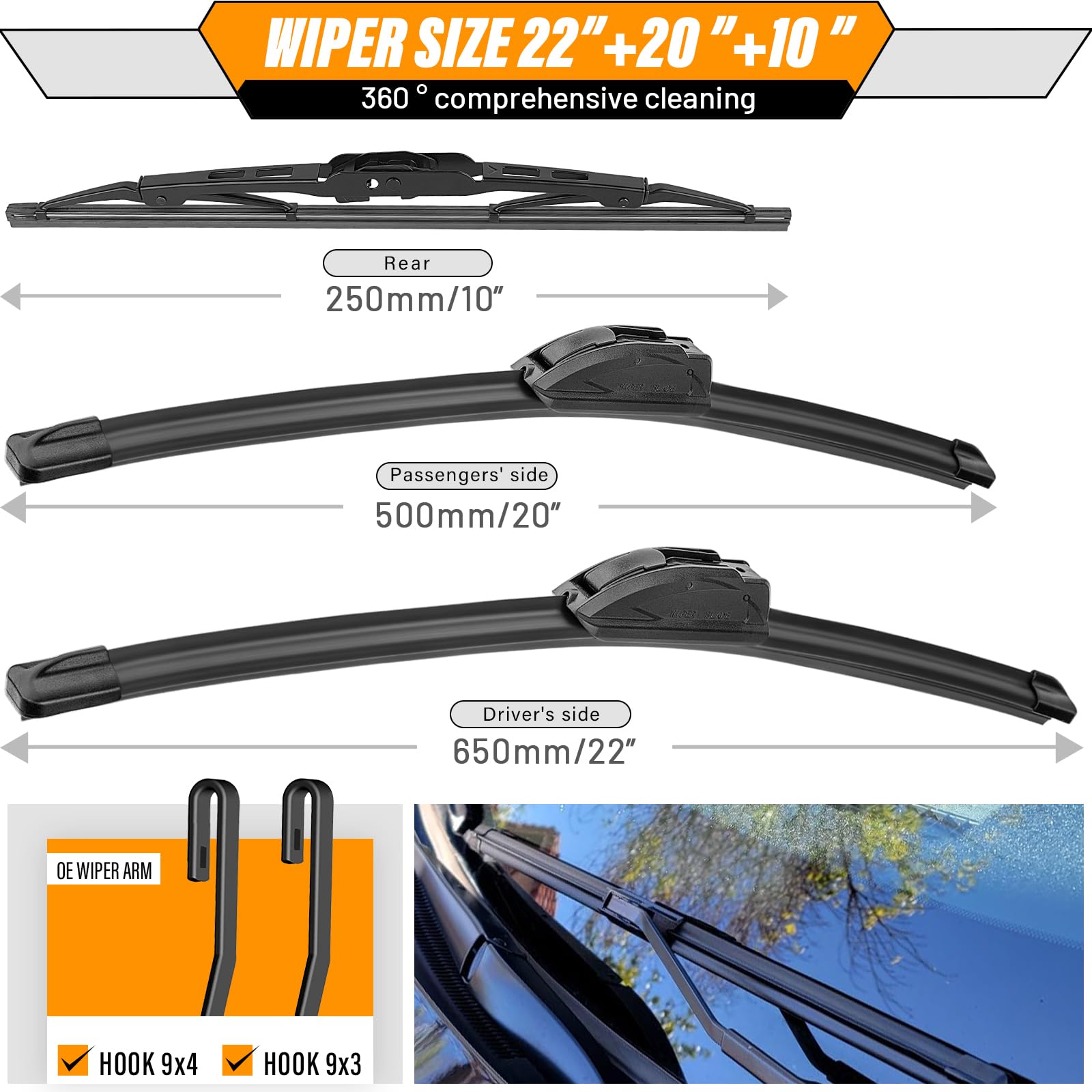 AUTOBOO 10-inch rear wiper blade for Jeep Compass reliable rear clearance