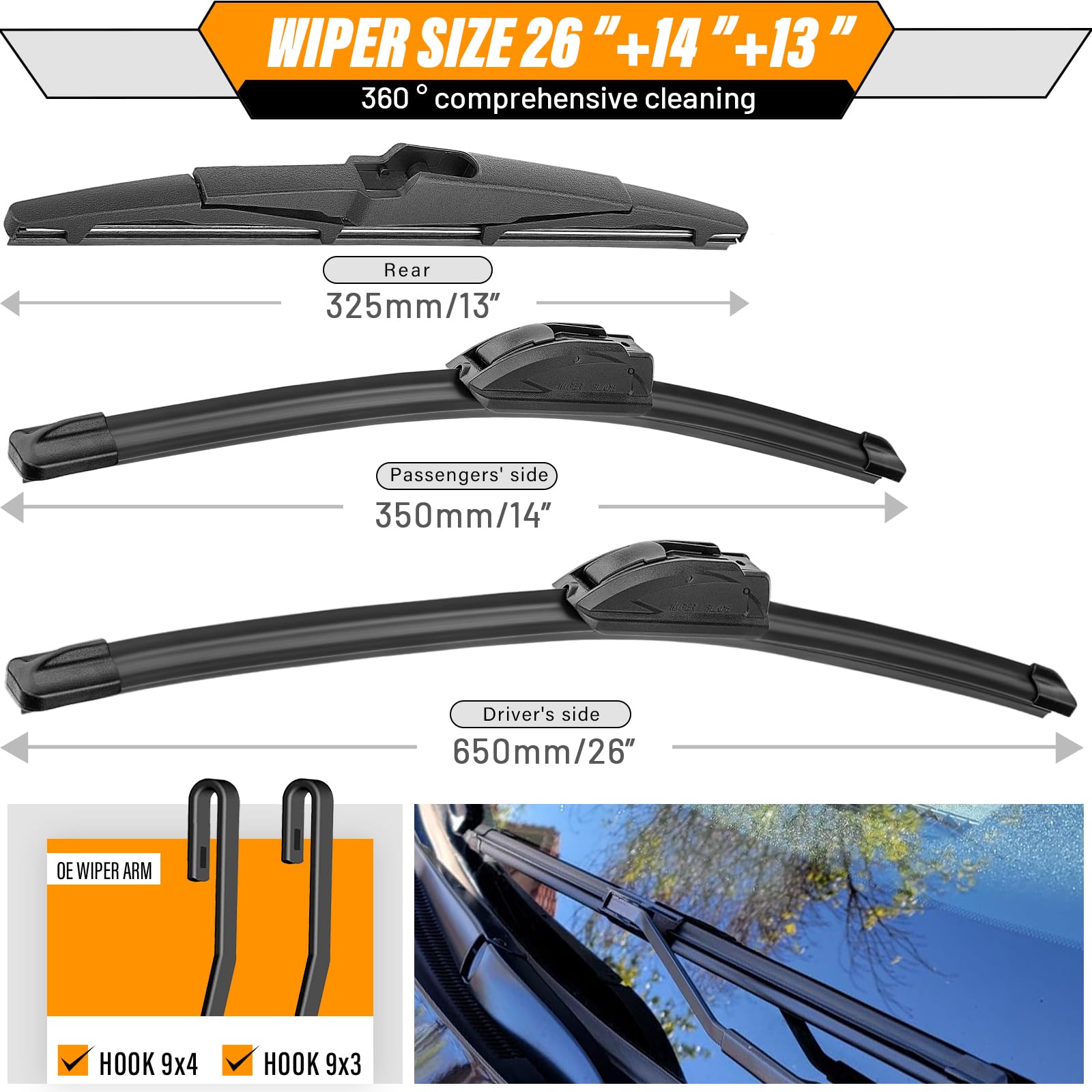 AUTOBOO 13-inch rear wiper blade for Hyundai Santa Fe XL smooth wipes