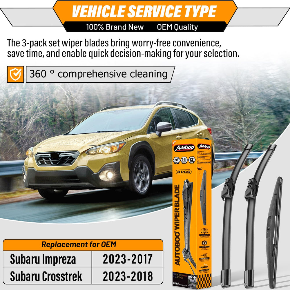 AUTOBOO 16-inch front blade on Crosstrek enhances rain visibility