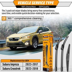 AUTOBOO 16-inch front blade on Crosstrek enhances rain visibility