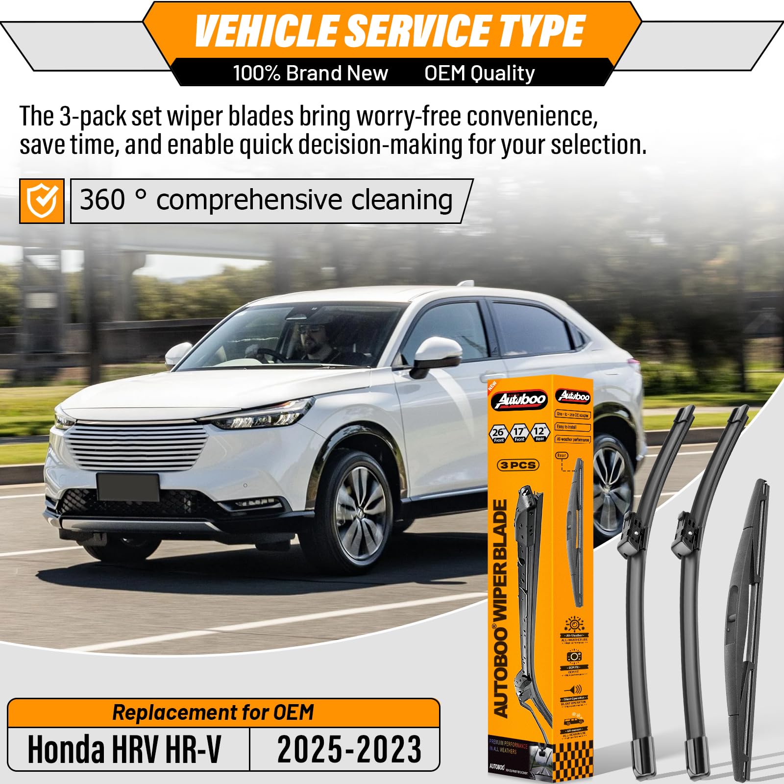 AUTOBOO 17-inch right wiper blade for Honda HR-V delivers smooth wipe in all weather.