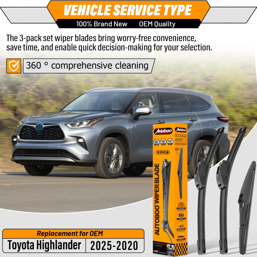 AUTOBOO 18-inch front-passenger wiper blade for Highlander delivers smooth wipe.