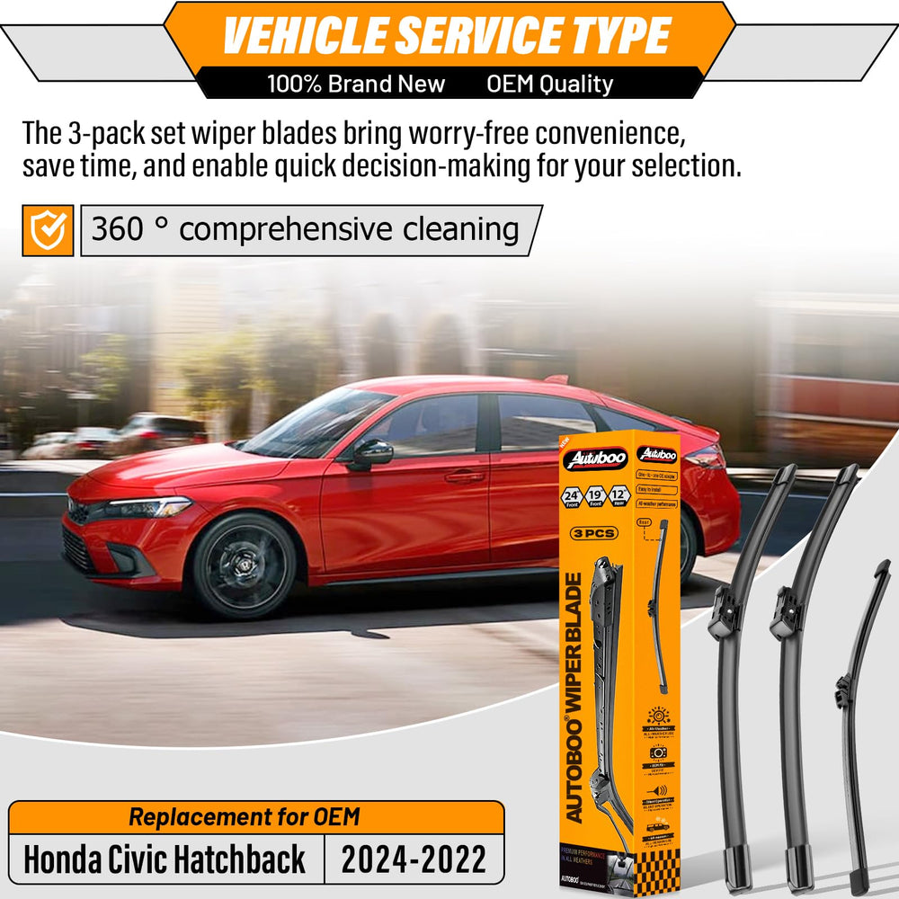 AUTOBOO 19-inch front wiper blade for Honda Civic Hatchback ensures smooth wipe in showers.