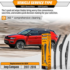 AUTOBOO 20-inch front wiper blade for Jeep Compass smooth wipe across windshield