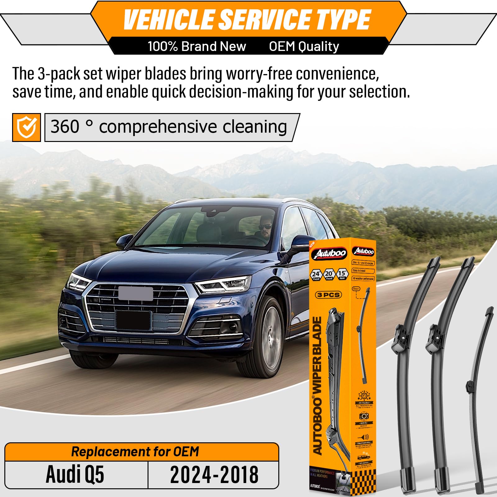 AUTOBOO 20-inch front wiper blade for Audi Q5 delivers smooth wipes