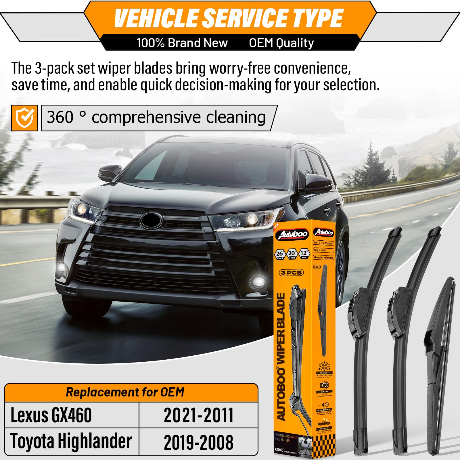 AUTOBOO 20 inch front wiper blade for Toyota Highlander improves visibility
