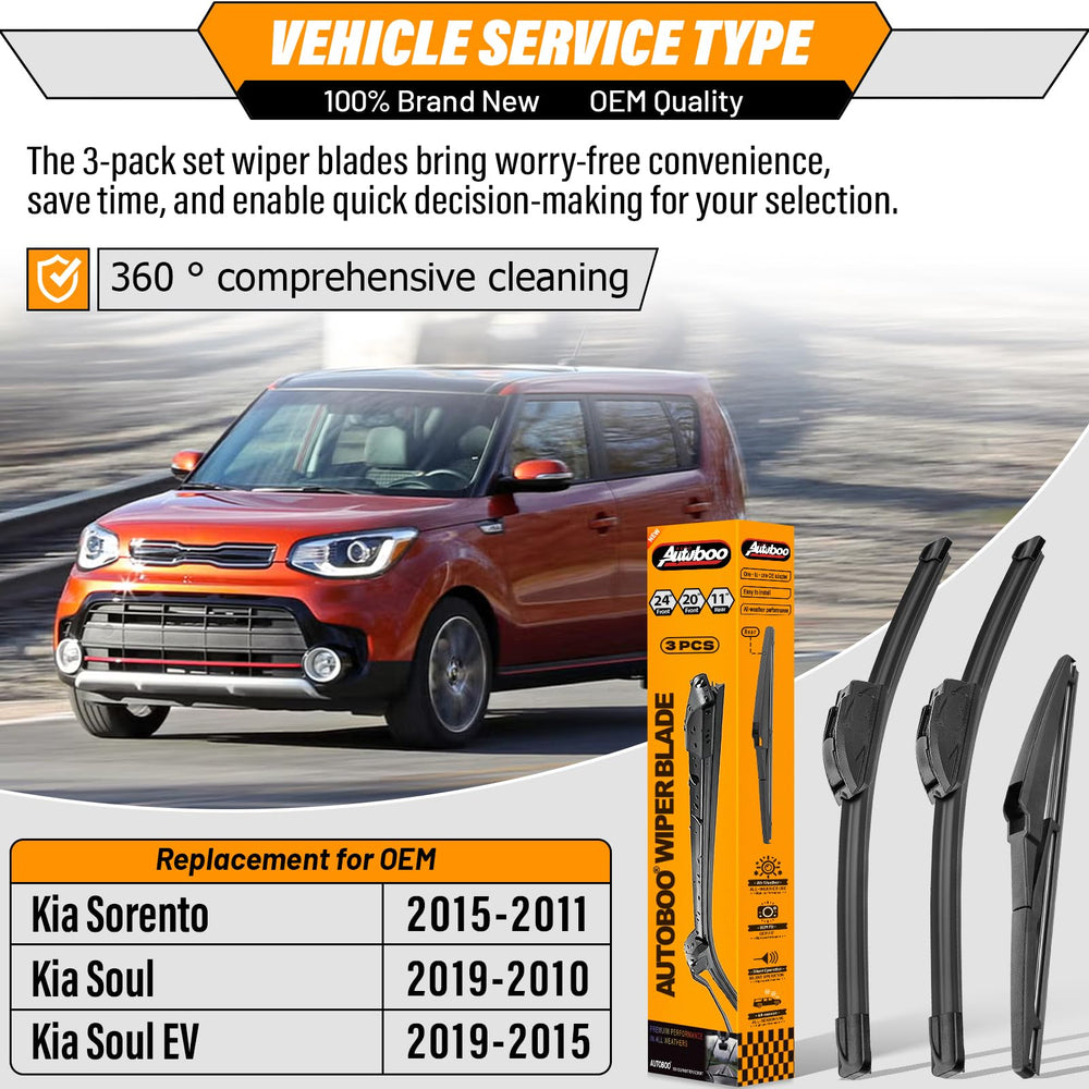 AUTOBOO 20-inch right blade provides smooth wipe action on Kia Sorento.