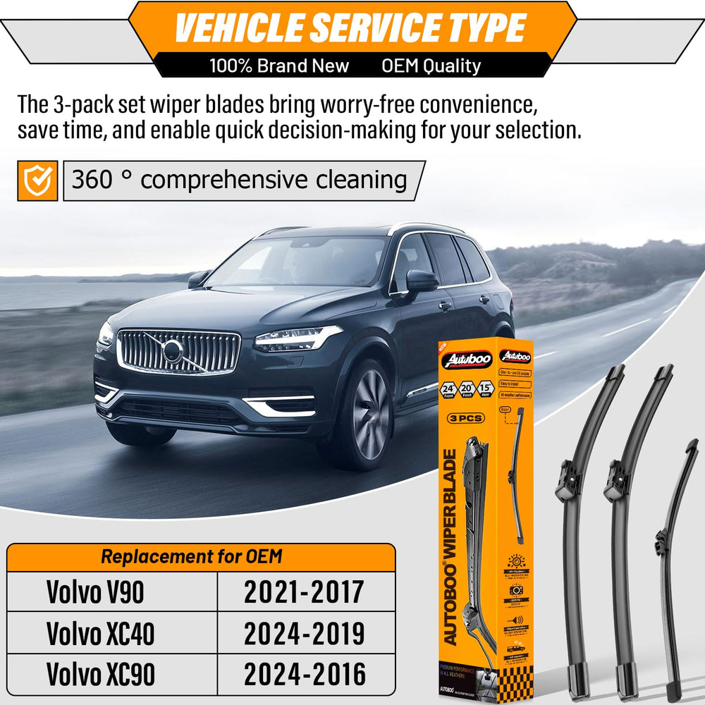 AutoBoo 20-inch front right wiper blade for Volvo improves clear visibility