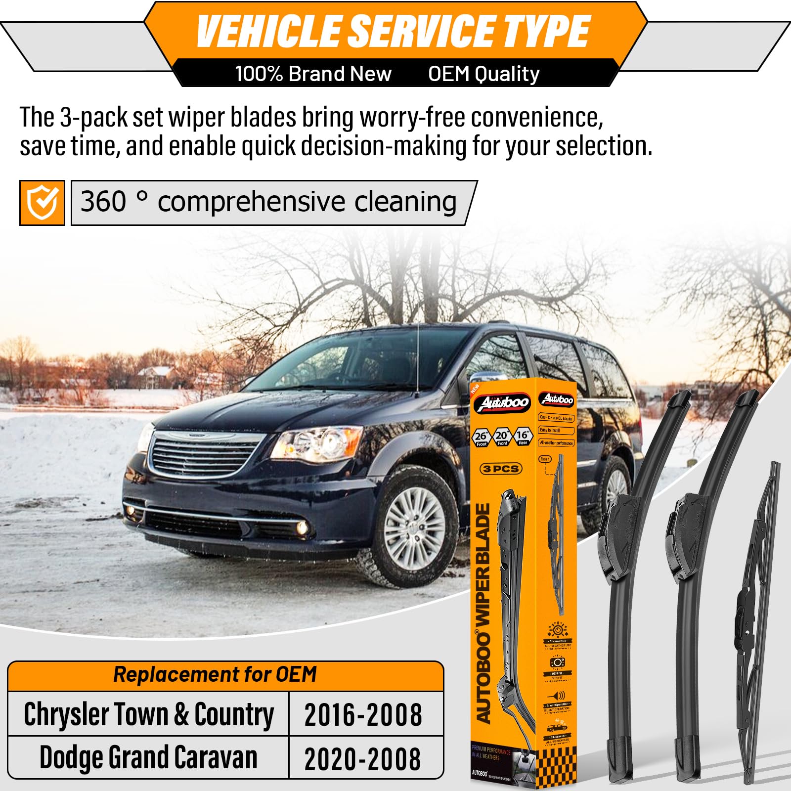AUTOBOO 20in front wiper blade for Dodge Grand Caravan provides crisp wipes.