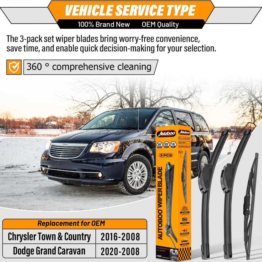 AUTOBOO 20in front wiper blade for Dodge Grand Caravan provides crisp wipes.