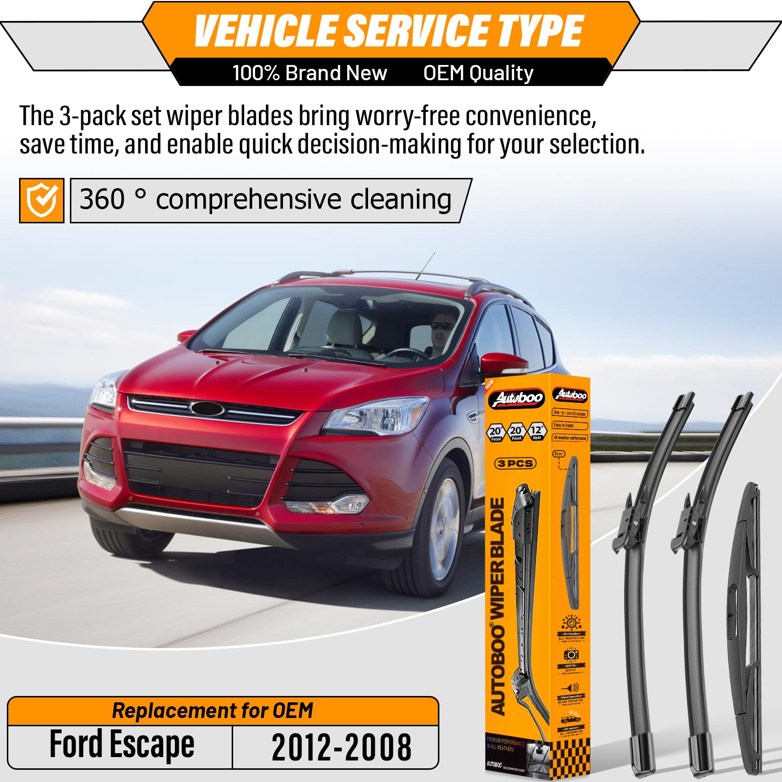 AUTOBOO 20-inch front blade installed for clearer windshield in rain.