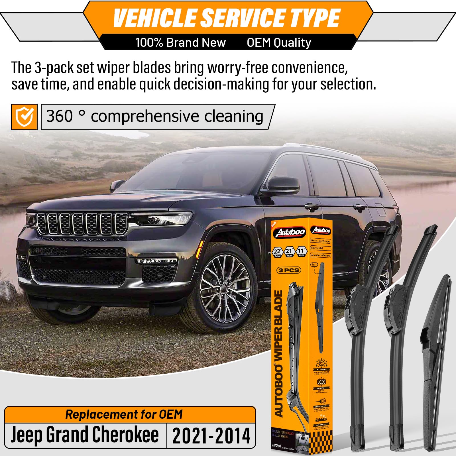 AUTOBOO 21-inch right windshield wiper blade for Jeep Grand Cherokee improves clearing in drizzle