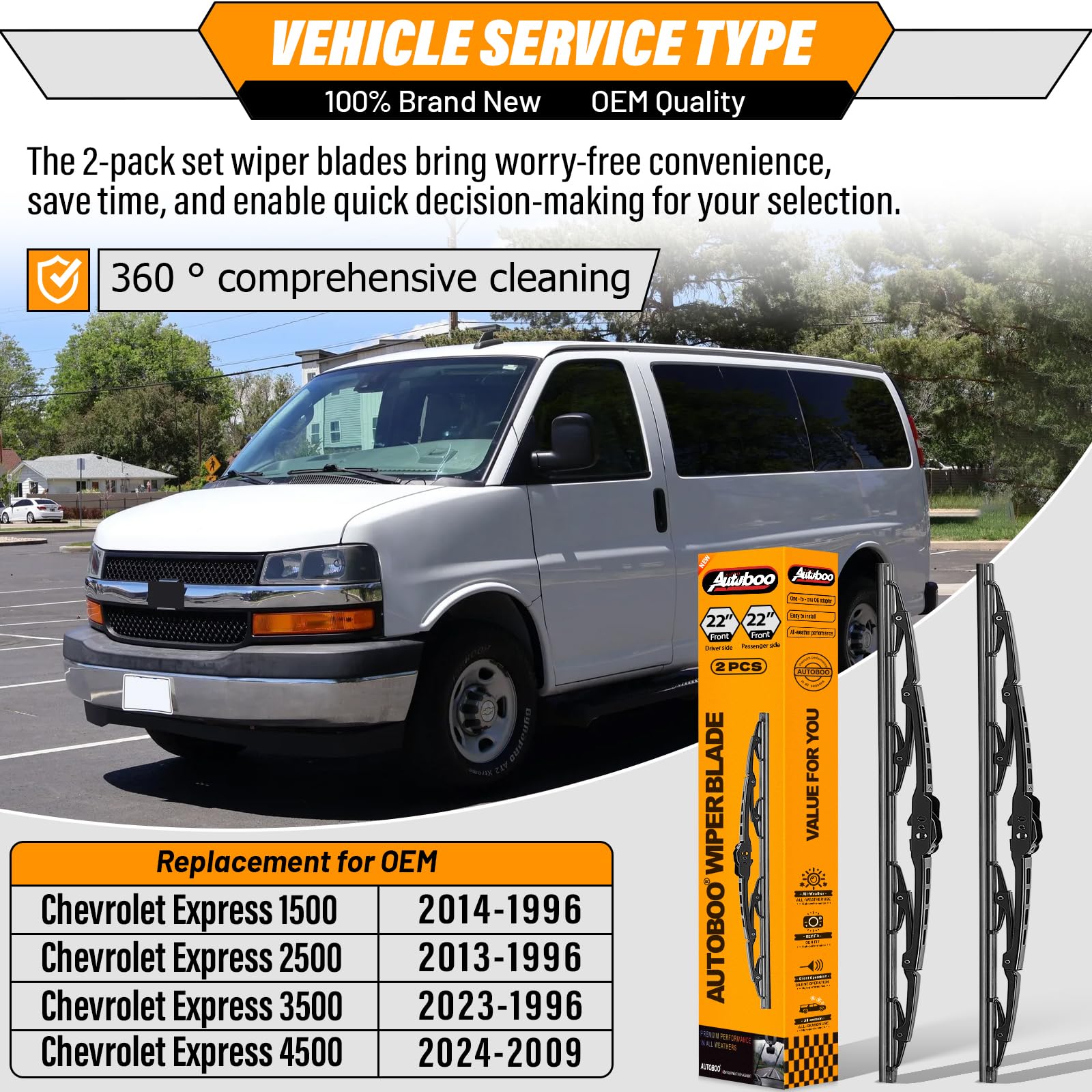 AUTOBOO 22-inch wiper blades left installation demonstrates easy arm attachment for Chevrolet Express