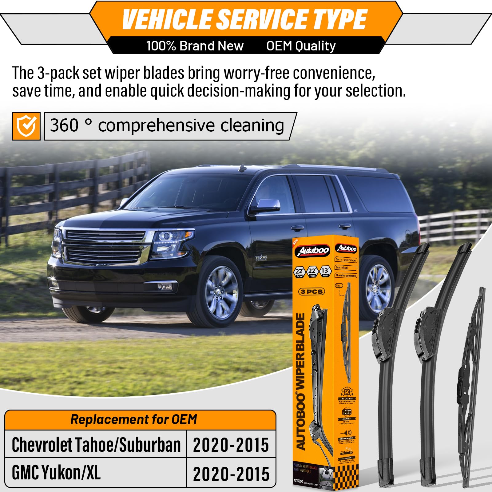 AUTOBOO 22-inch front right windshield wiper blade for Chevy Tahoe Suburban