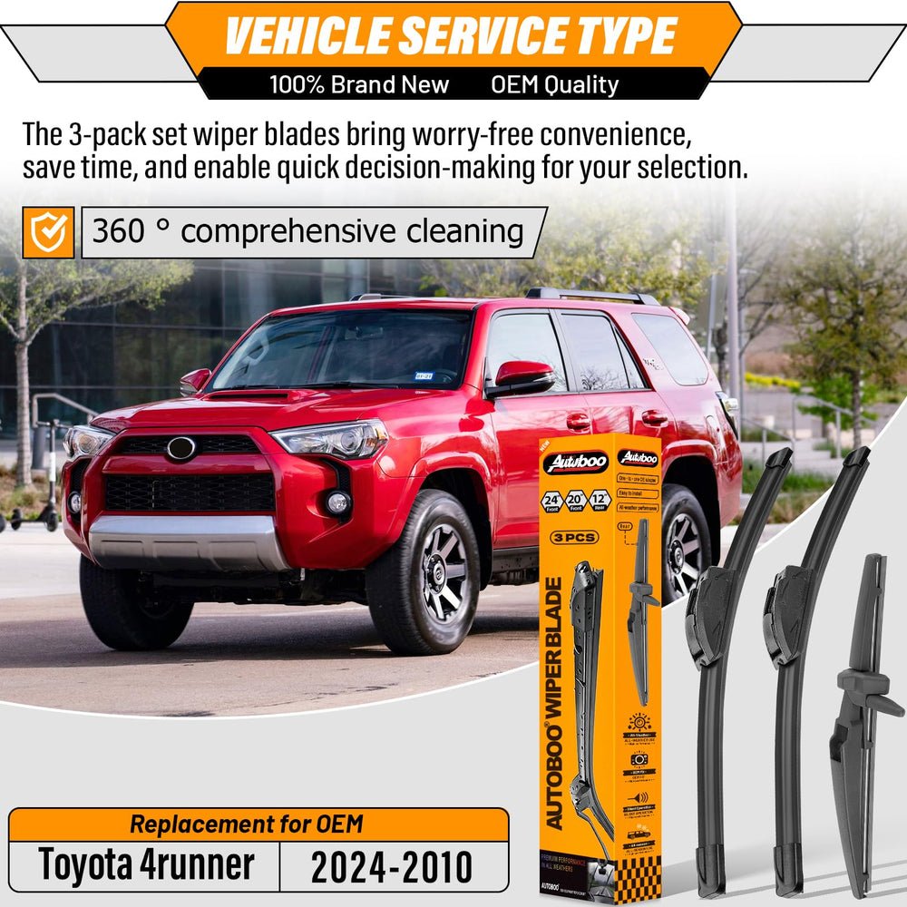 AUTOBOO 24-inch front wiper blade offers smooth engagement and quiet wipe.