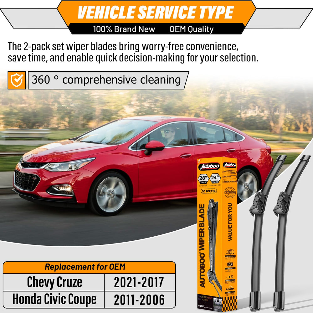 AUTOBOO 24-inch right wiper blade for Chevy Cruze delivers clean sweeps