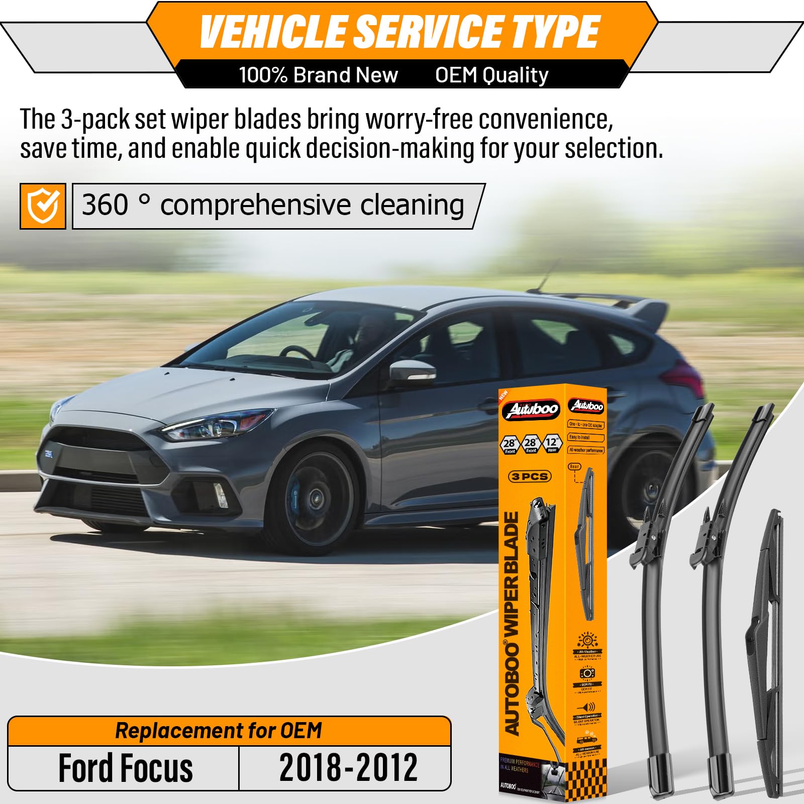 AUTOBOO 28in front right wiper blade delivers smooth wipe and clear view