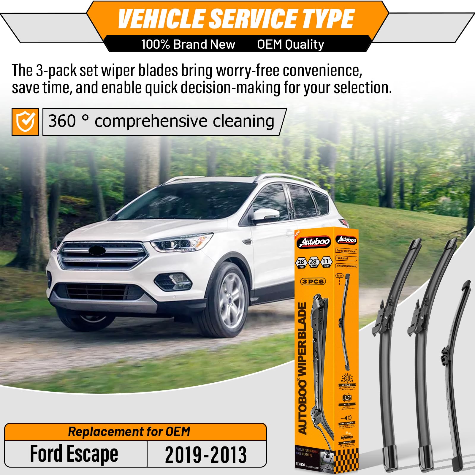 AUTOBOO 28-inch right blade for Ford Escape enhances all-season visibility